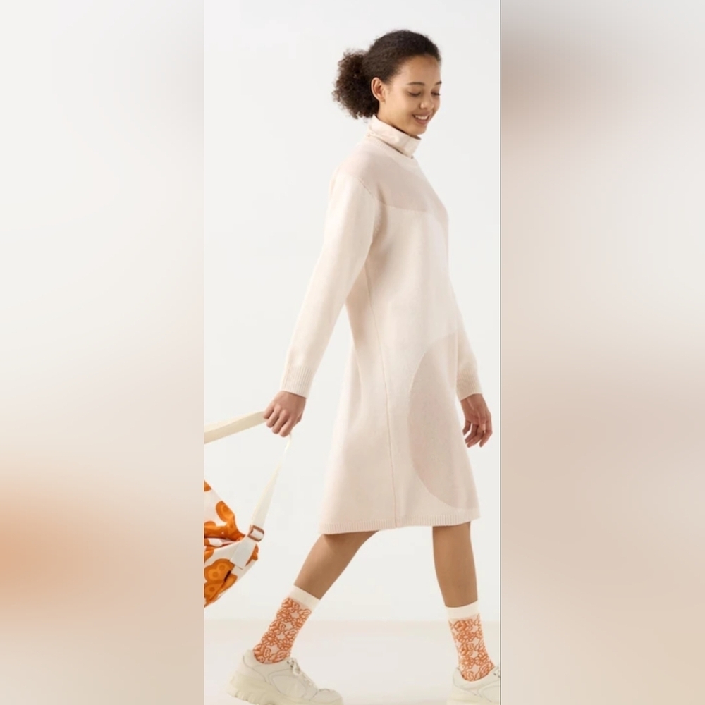 Marimekko Cream Midi Turtleneck Knit Dress